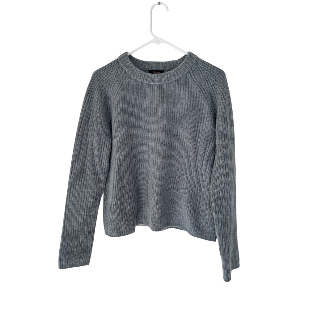 Quince Mongolian Cashmere‎ Fisherman Crewneck Sweater Dusty Blue Gray S